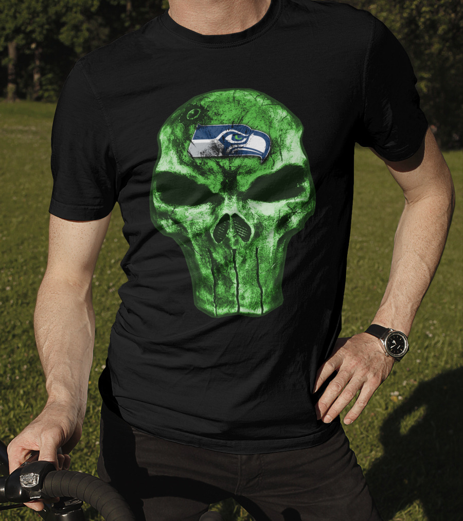 Seattle Seahawks Green Skull Design V4 T-Shirt