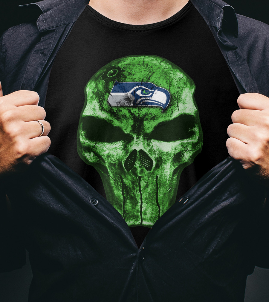 Seattle Seahawks Green Skull Design V4 T-Shirt
