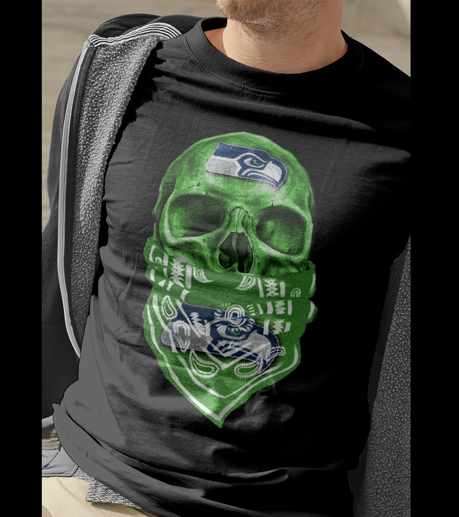 Skull V5 Seattle Seahawks Logo Bandana T-Shirt