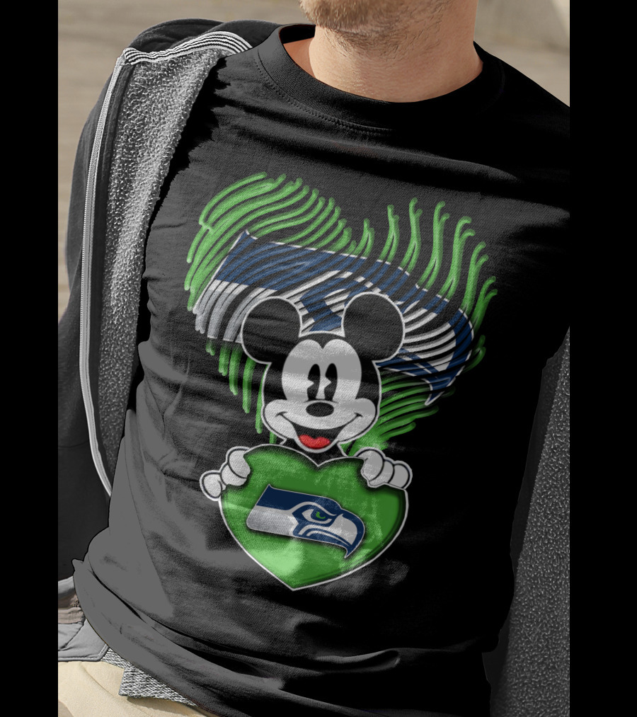 Mickey Mouse Heart Green With Seattle Seahawks T-Shirt
