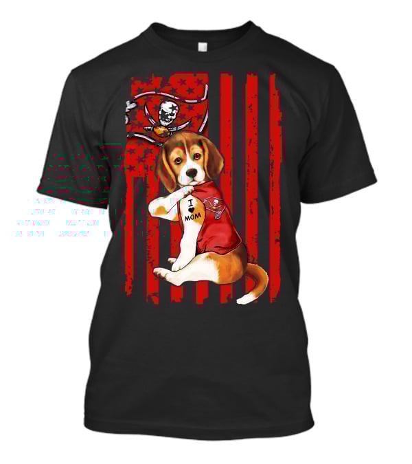 Beagle Puppy Tampa Bay Buccaneers I Love Mom Tattoo Patriotic Flag T-Shirt