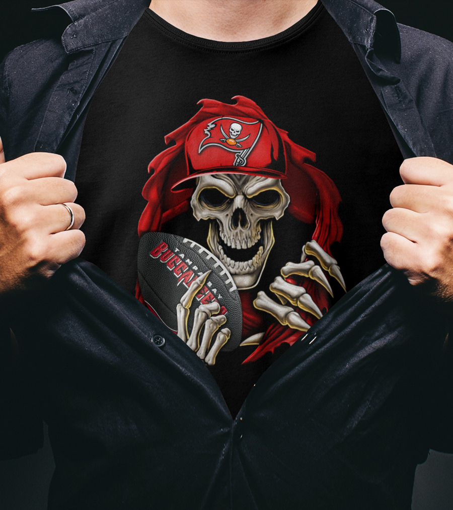 Skullbong Buccaneers Skeleton With Football And Red Cap T-Shirt