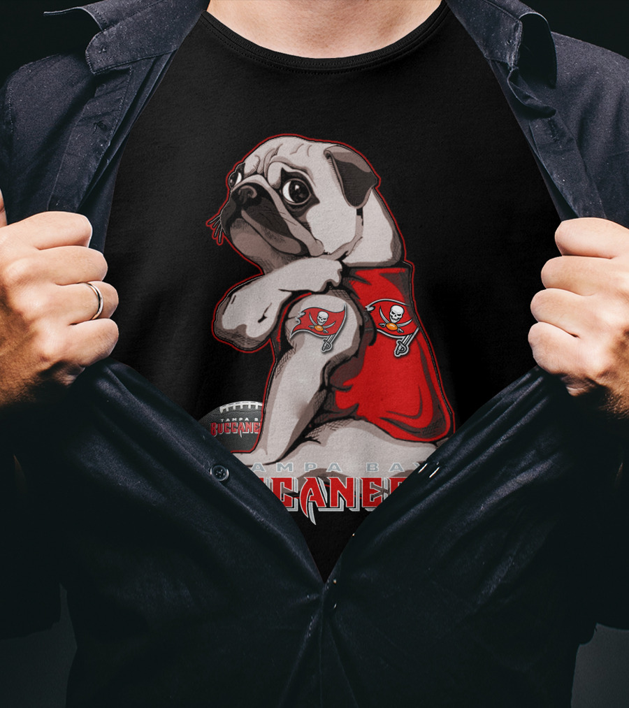 Pug Wearing Tampa Bay Buccaneers Jersey With Football T-Shirt