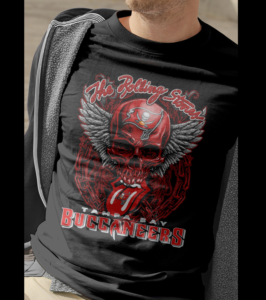The Rolling Stones Tampa Bay Buccaneers Skull With Wings And Tongue T-Shirt