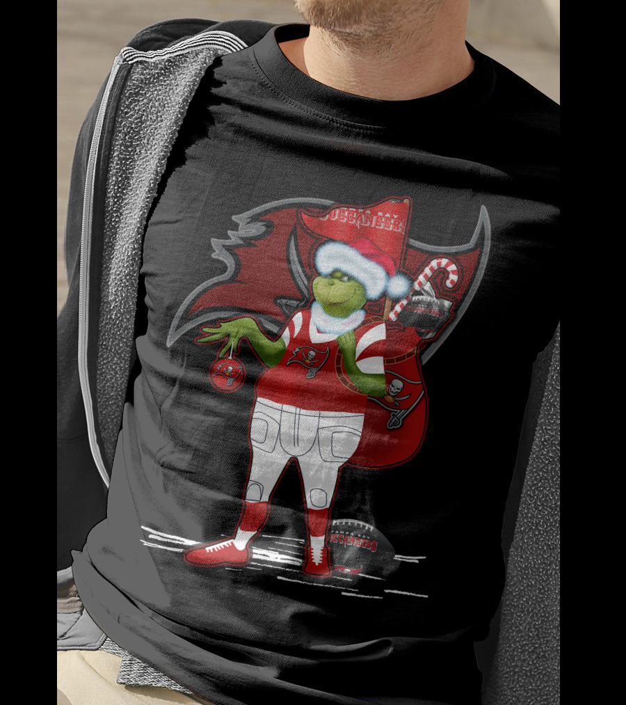 Grinchxmas Tampa Bay Buccaneers Santa Hat Football Holiday T-Shirt
