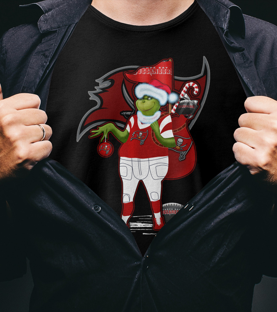 Grinchxmas Tampa Bay Buccaneers Santa Hat Football Holiday T-Shirt