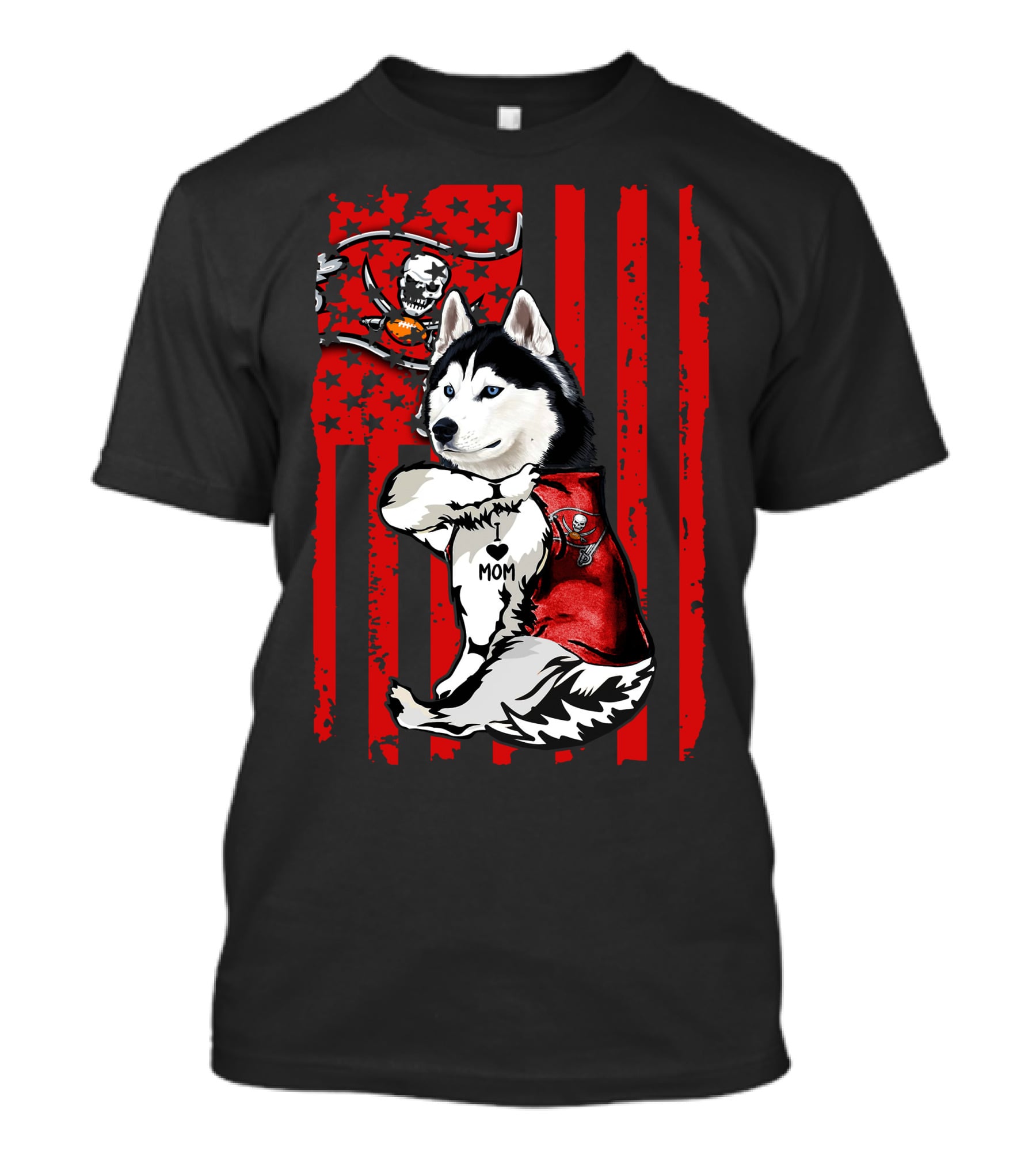 Siberian Husky Tampa Bay Buccaneers Heart Mom Flag T-Shirt