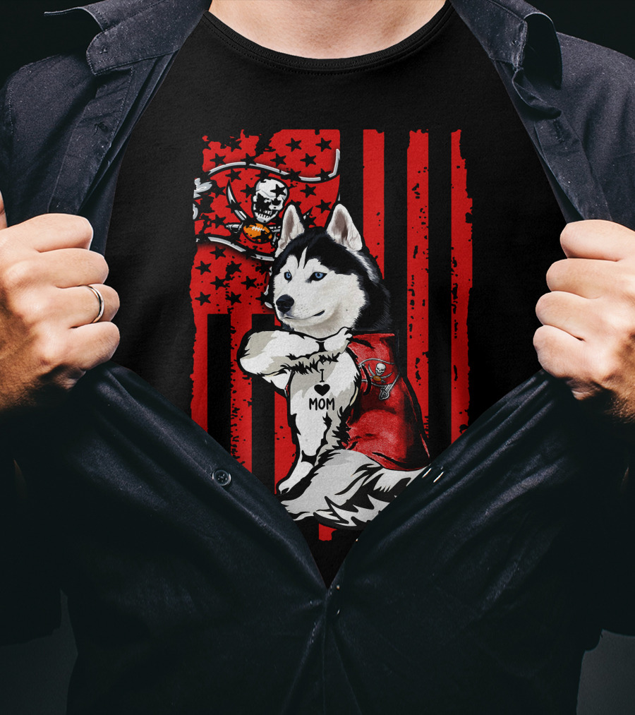 Siberian Husky Tampa Bay Buccaneers Heart Mom Flag T-Shirt
