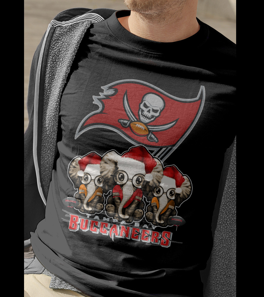 Tampa Bay Buccaneers Christmas Elephants Santa Hats NFL T-Shirt