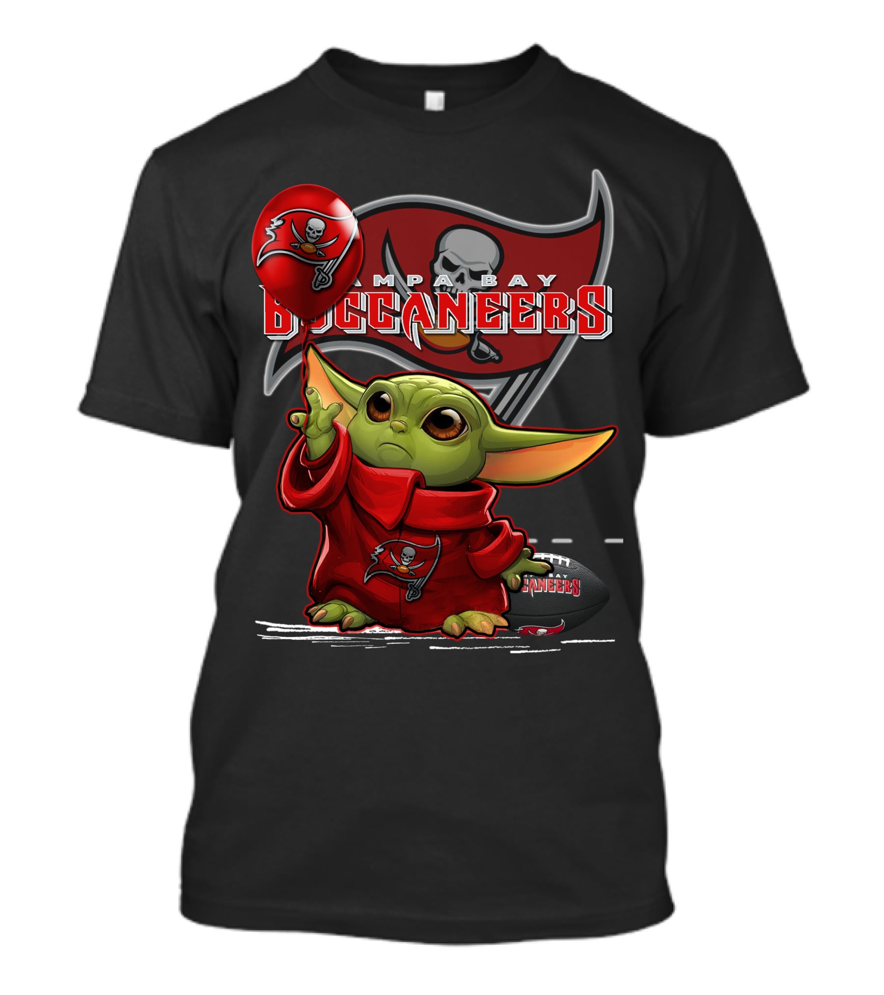 Yoda Holding Buccaneers Balloon With Tampa Bay Buccaneers T-Shirt