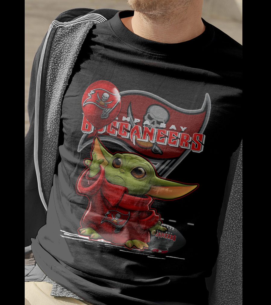 Yoda Holding Buccaneers Balloon With Tampa Bay Buccaneers T-Shirt