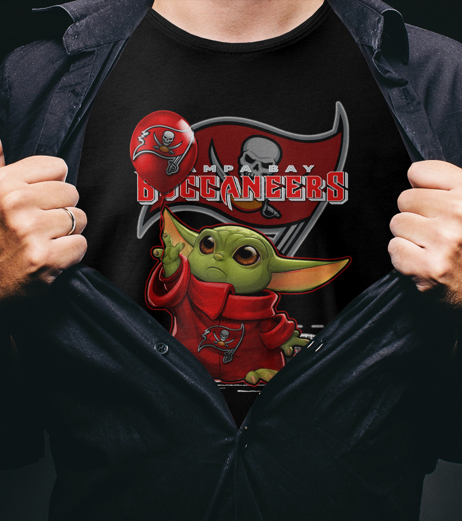 Yoda Holding Buccaneers Balloon With Tampa Bay Buccaneers T-Shirt