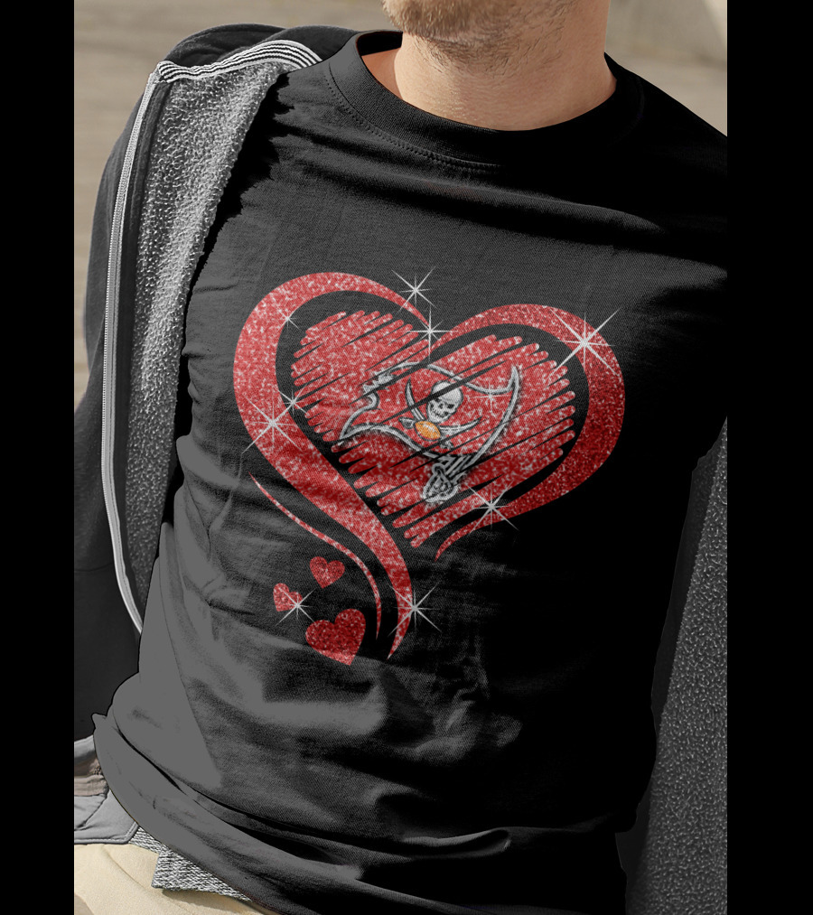 Heart Diamond Tampa Bay Buccaneers Glitter Logo Sparkle T-Shirt
