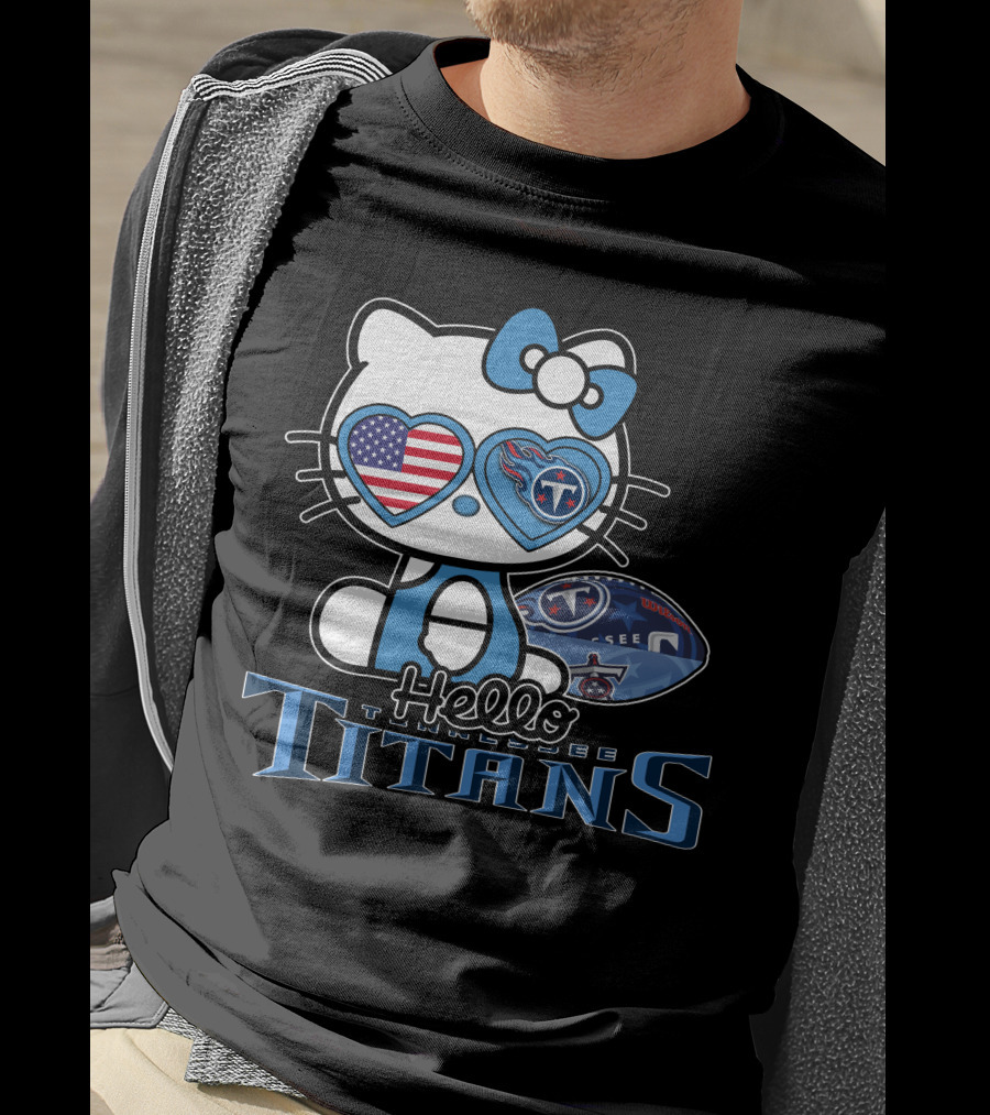 Hello Kitty Tennessee Titans Football American Flag T-Shirt