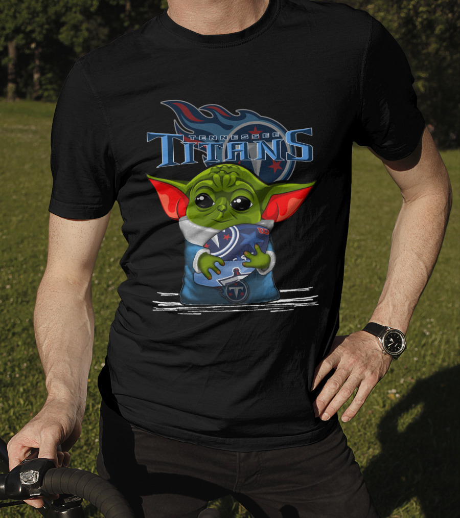 Yoda Holding Tennessee Titans Football Logo Emblem T-Shirt