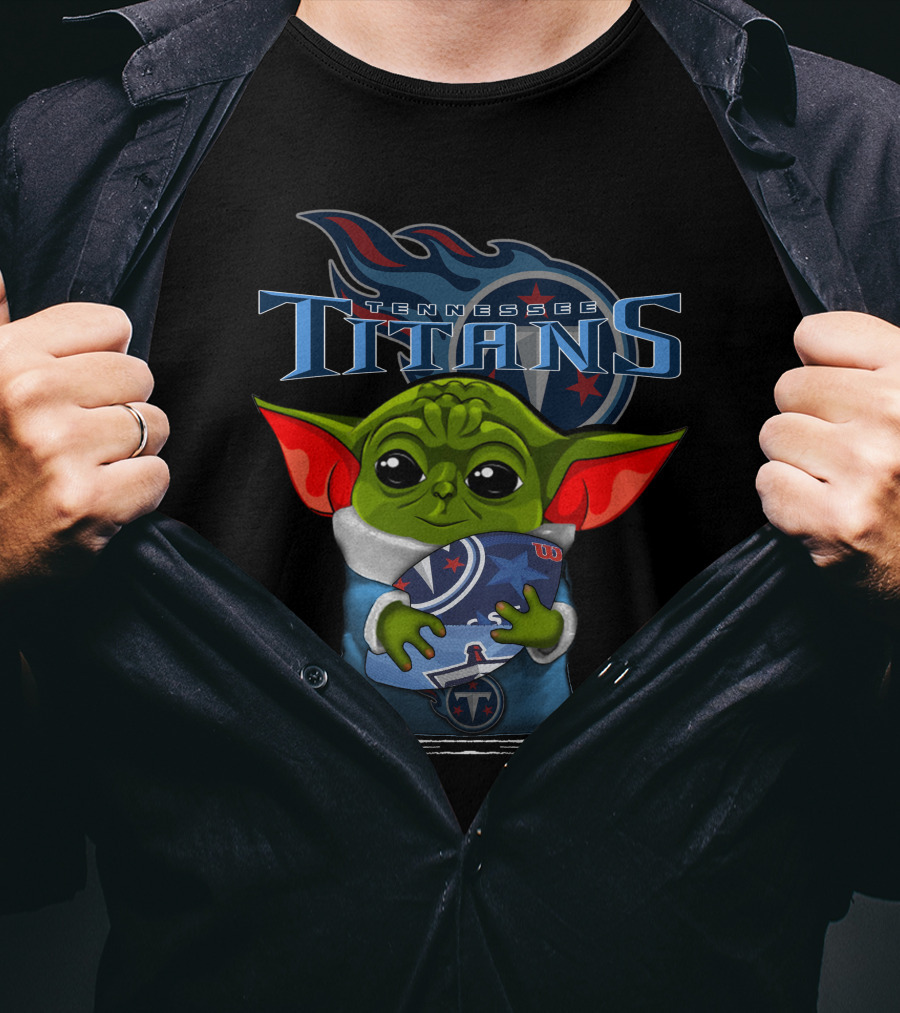 Yoda Holding Tennessee Titans Football Logo Emblem T-Shirt