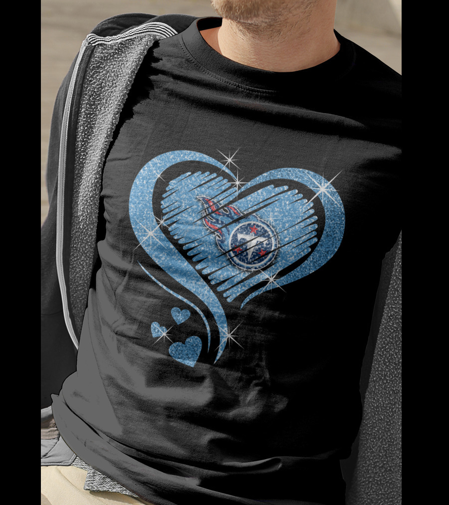 Tennessee Titans Heart Diamond Logo Sparkle T-Shirt