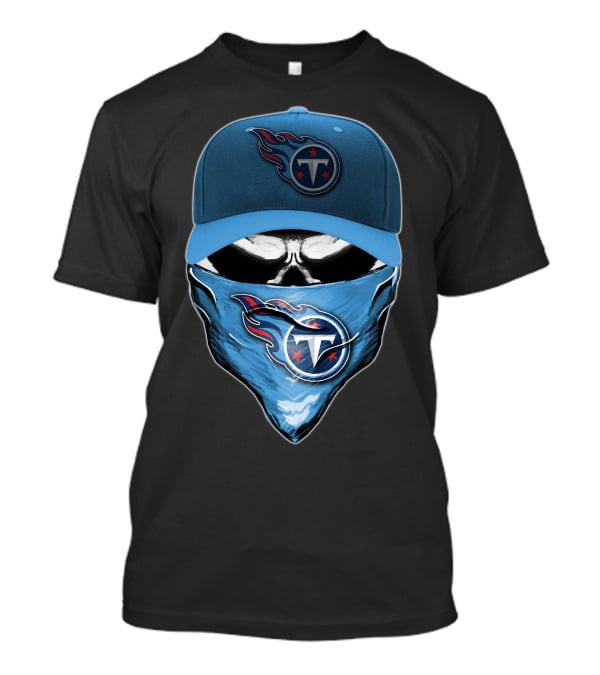 Skull V6 Tennessee Titans Logo Blue Hat And Bandana T-Shirt