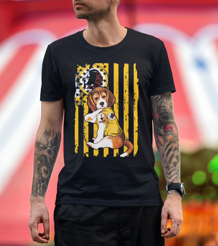 Beagle Washington Redskins I Love Mom Dog Tattoo Football Fan Stripes T-Shirt