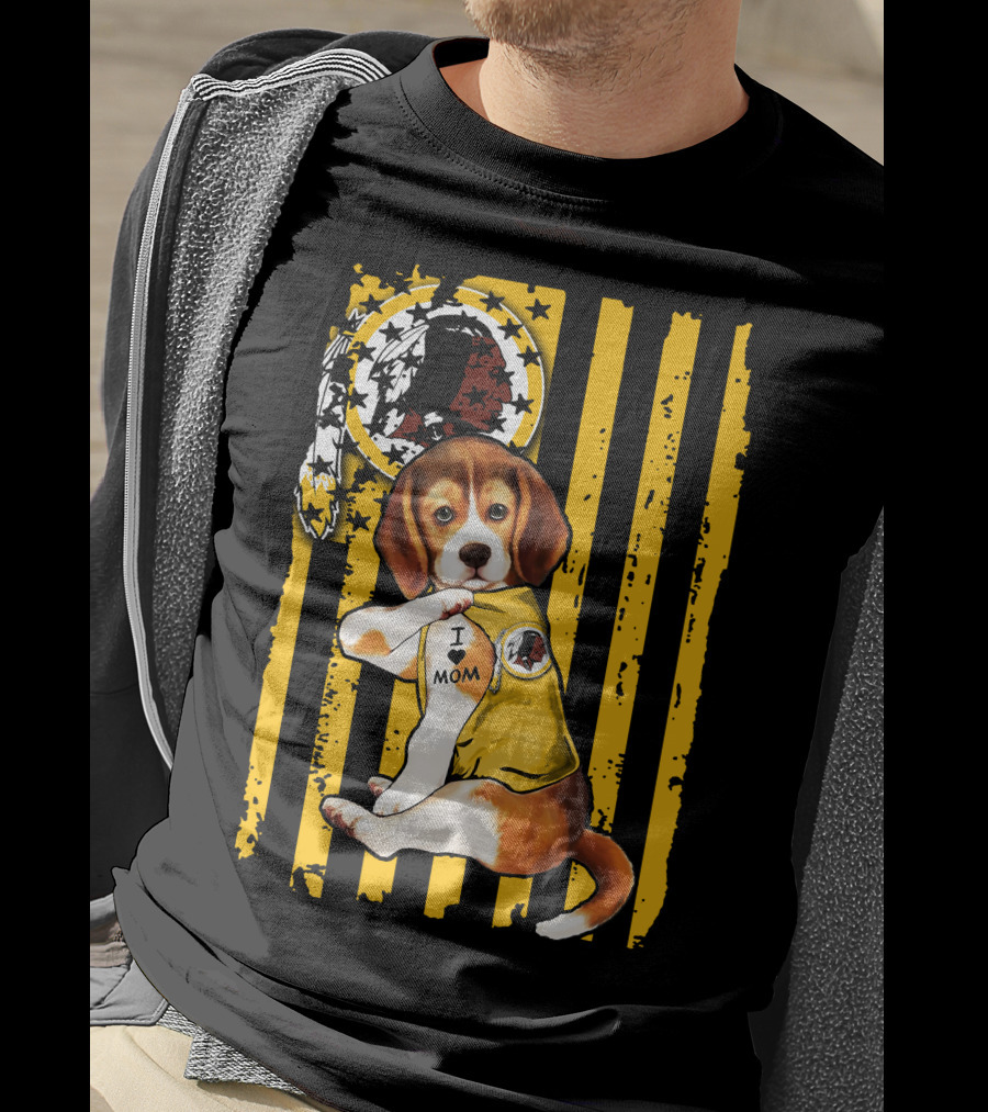 Beagle Washington Redskins I Love Mom Dog Tattoo Football Fan Stripes T-Shirt