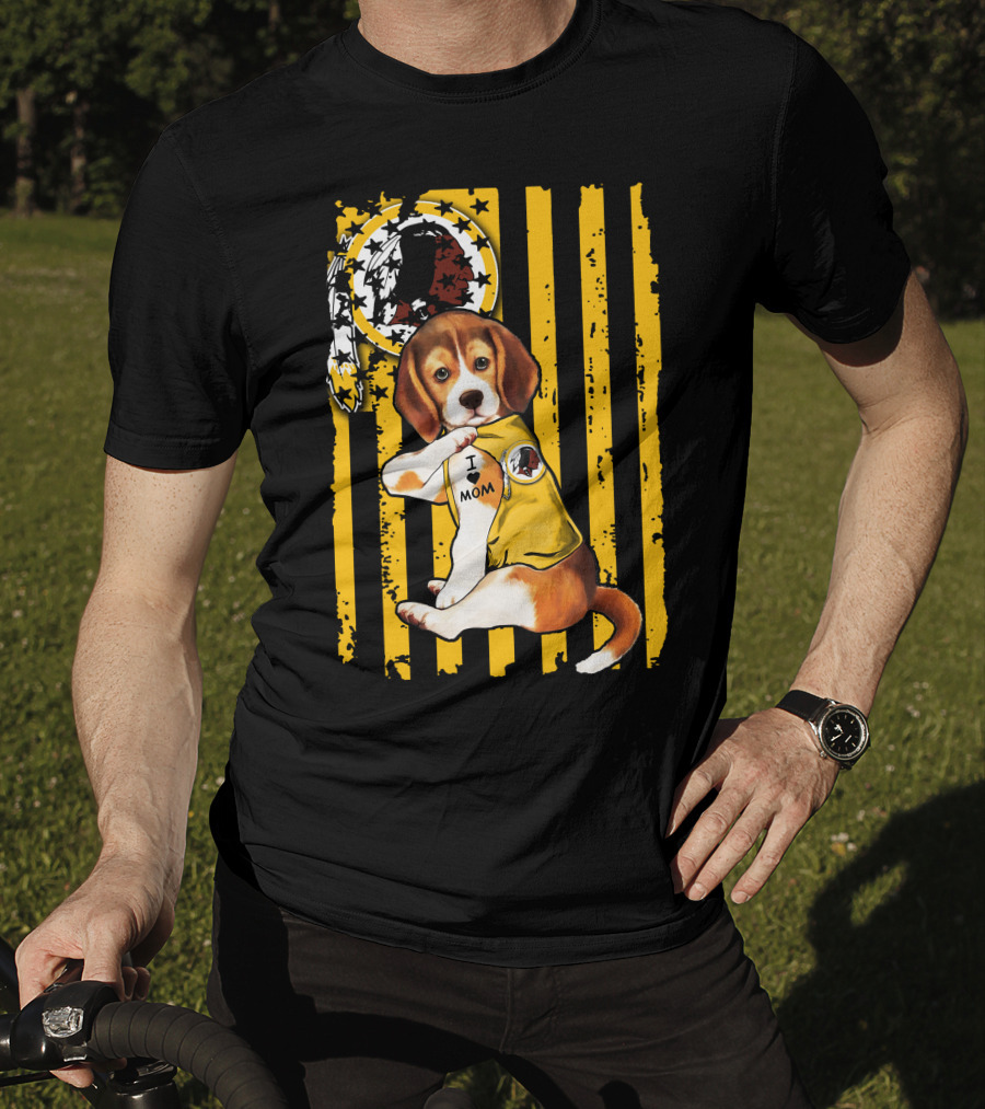Beagle Washington Redskins I Love Mom Dog Tattoo Football Fan Stripes T-Shirt