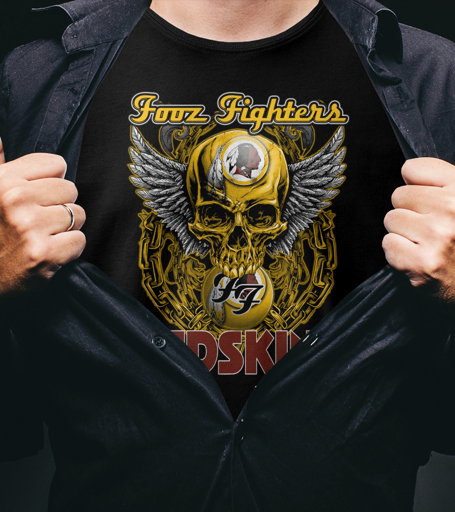 Fooz Fighters Redskins Skull Wings Chain T-Shirt