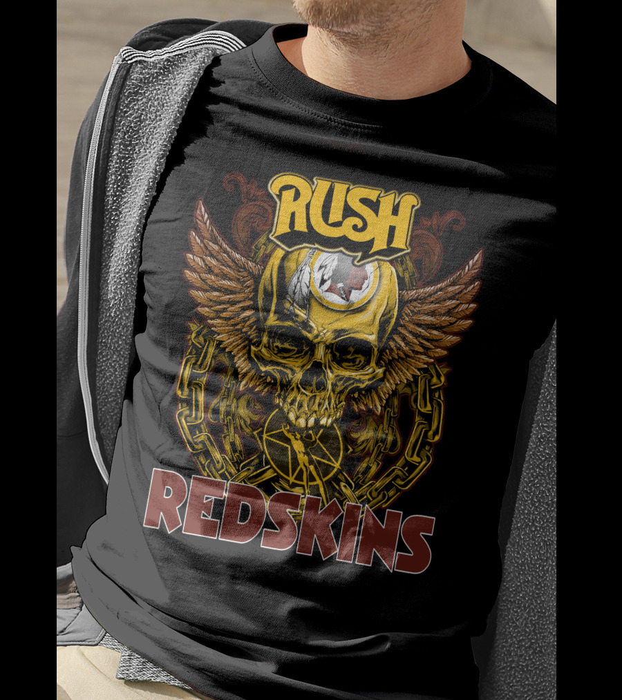 Rush Redskins Skull Wings Chains Dark T-Shirt