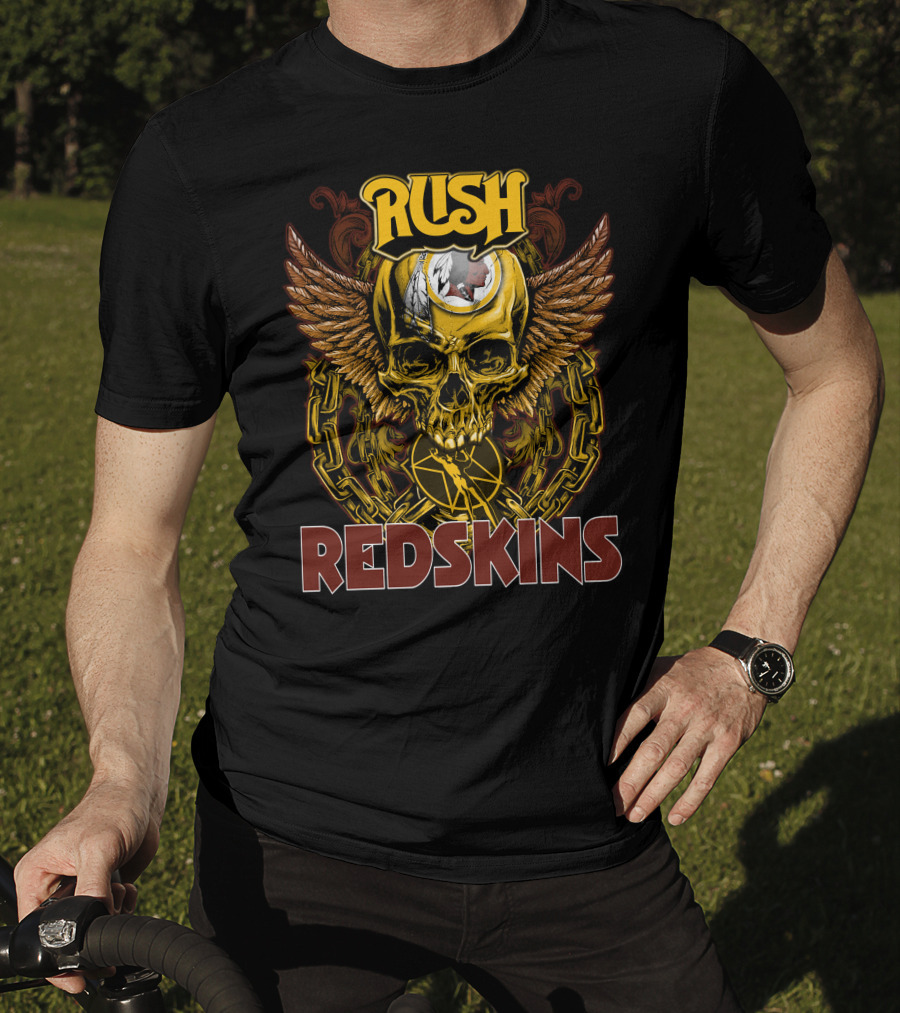 Rush Redskins Skull Wings Chains Dark T-Shirt