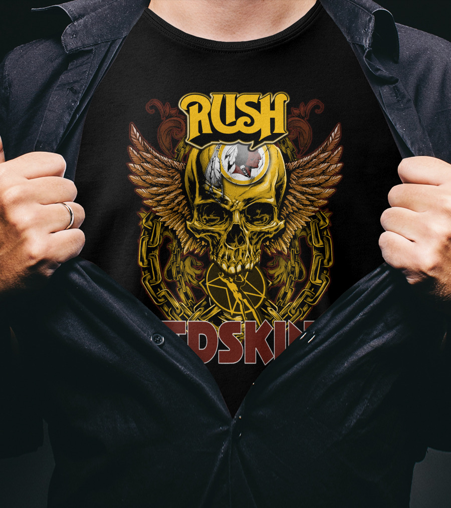 Rush Redskins Skull Wings Chains Dark T-Shirt