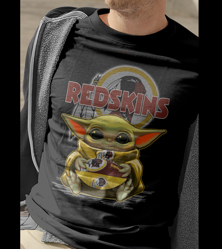 Yoda Redskins Football Baby Holding Team Logo Ball T-Shirt