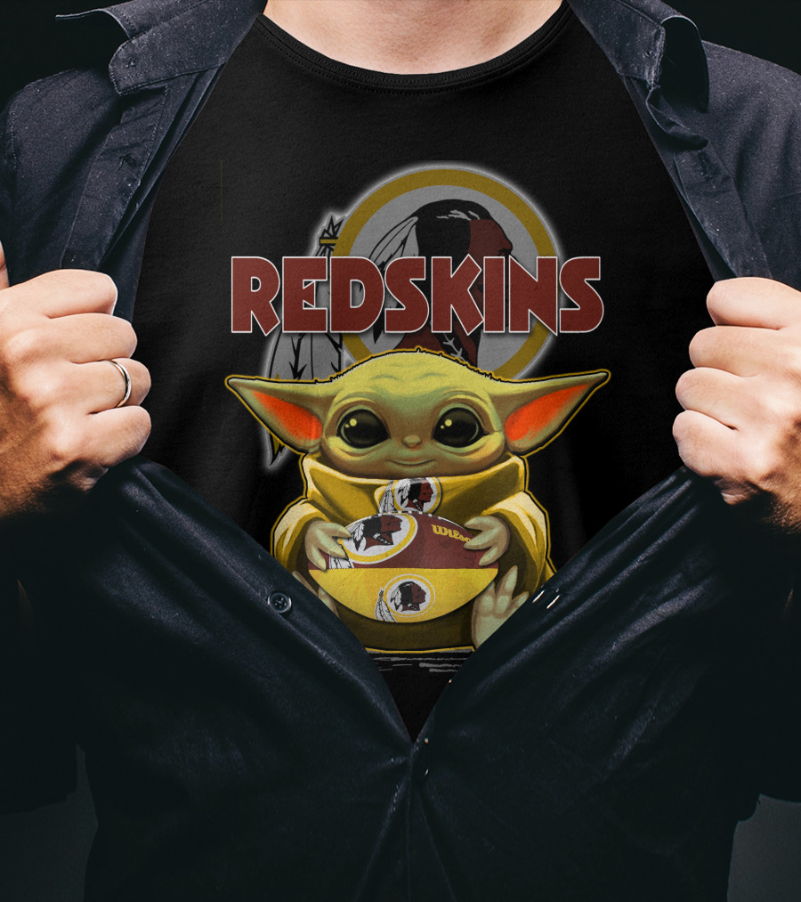 Yoda Redskins Football Baby Holding Team Logo Ball T-Shirt