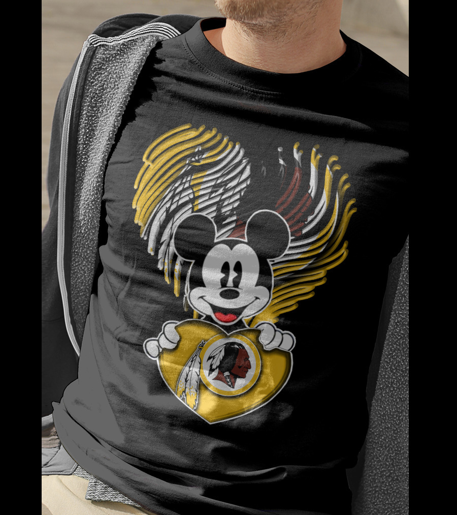 Mick V1 Washington Redskins Heart Motif With Feathers T-Shirt
