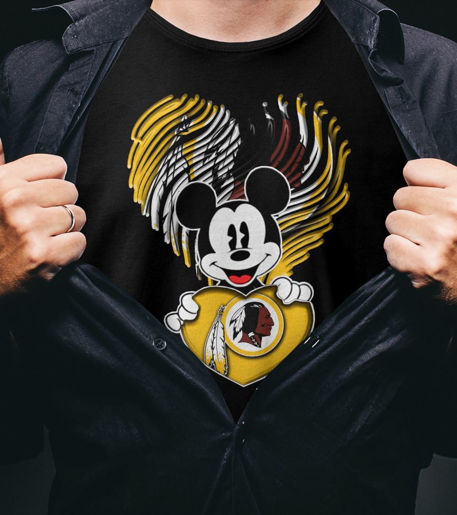 Mick V1 Washington Redskins Heart Motif With Feathers T-Shirt