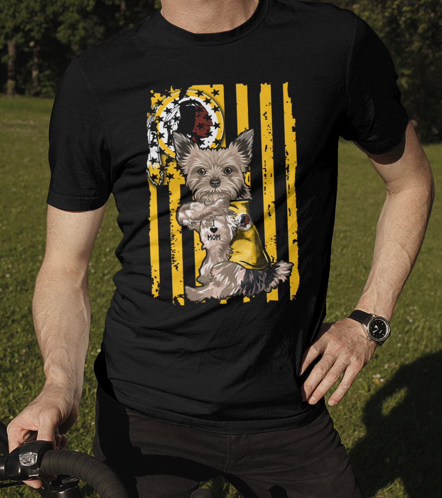 Yorkshire Terrier I Love Mom With Washington Redskins T-Shirt