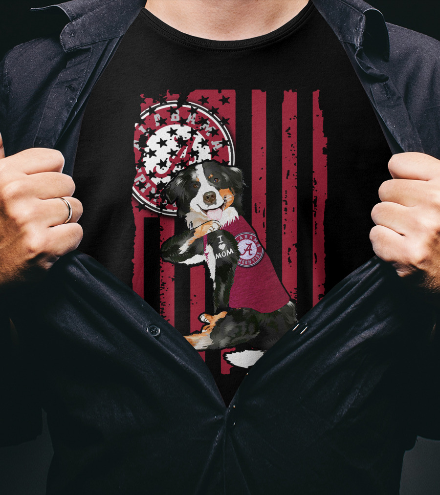 Border Collie Alabama Crimson Tide I Love Mom T-Shirt