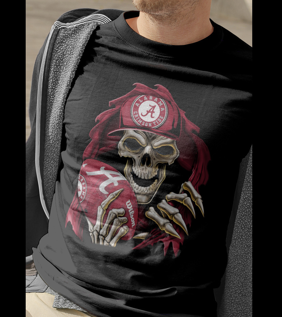 Skullbong Alabama Crimson Tide Skeleton Football Wilson T-Shirt
