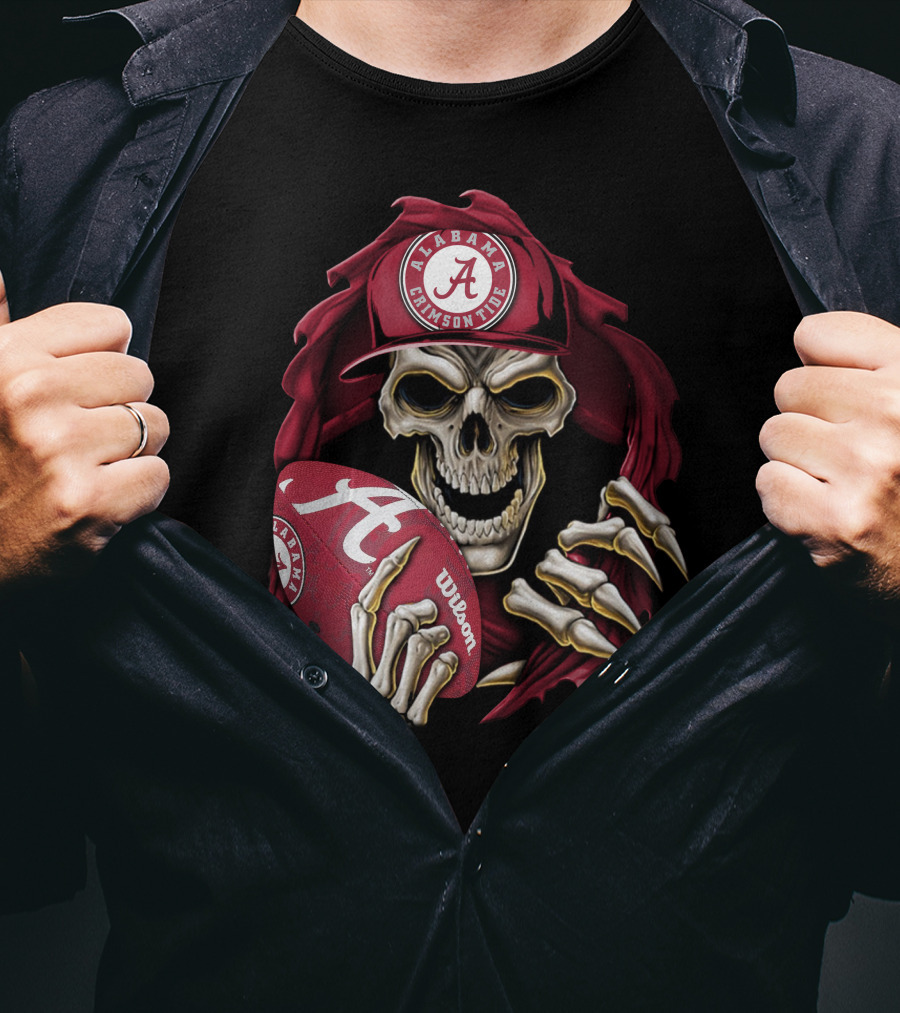 Skullbong Alabama Crimson Tide Skeleton Football Wilson T-Shirt