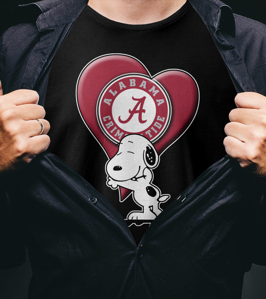 Snoopy Hugging Alabama Crimson Tide Heart T-Shirt