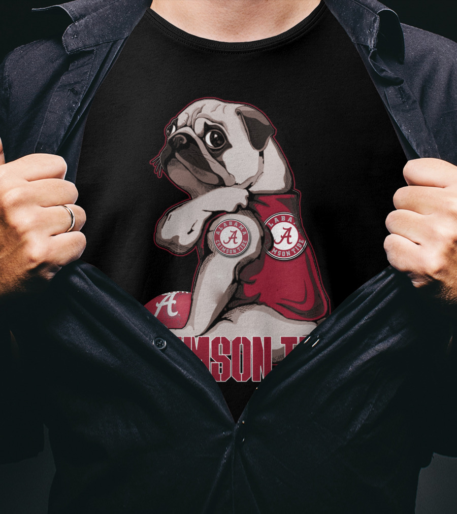 Pug Alabama Crimson Tide Football Fan Puppy T-Shirt