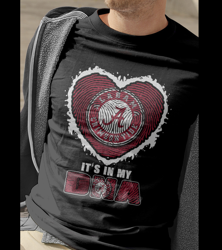 Alabama Crimson Tide It's In My Dna Heart Fingerprint T-Shirt