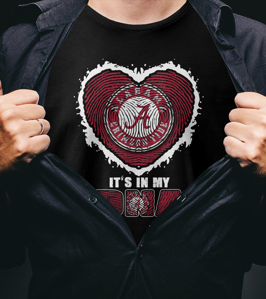 Alabama Crimson Tide It's In My Dna Heart Fingerprint T-Shirt