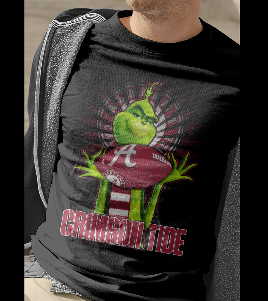 Grinch Holding Alabama Crimson Tide Football Wilson T-Shirt