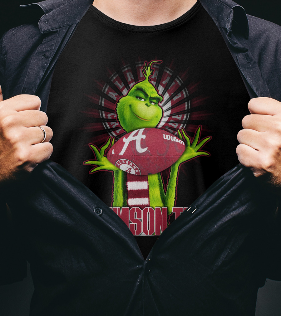 Grinch Holding Alabama Crimson Tide Football Wilson T-Shirt