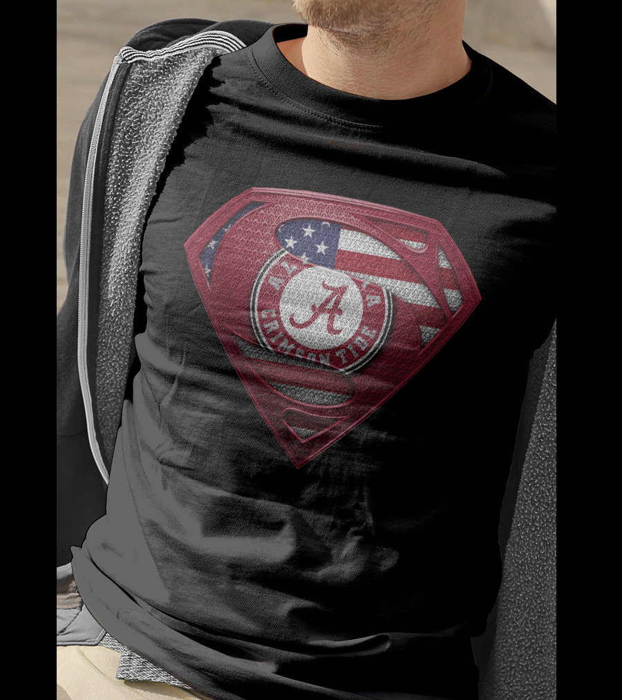 Alabama Crimson Tide Superman American Flag Crest T-Shirt