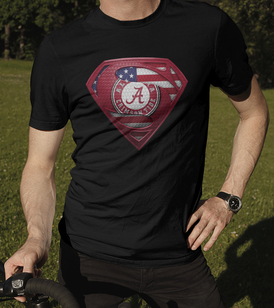 Alabama Crimson Tide Superman American Flag Crest T-Shirt