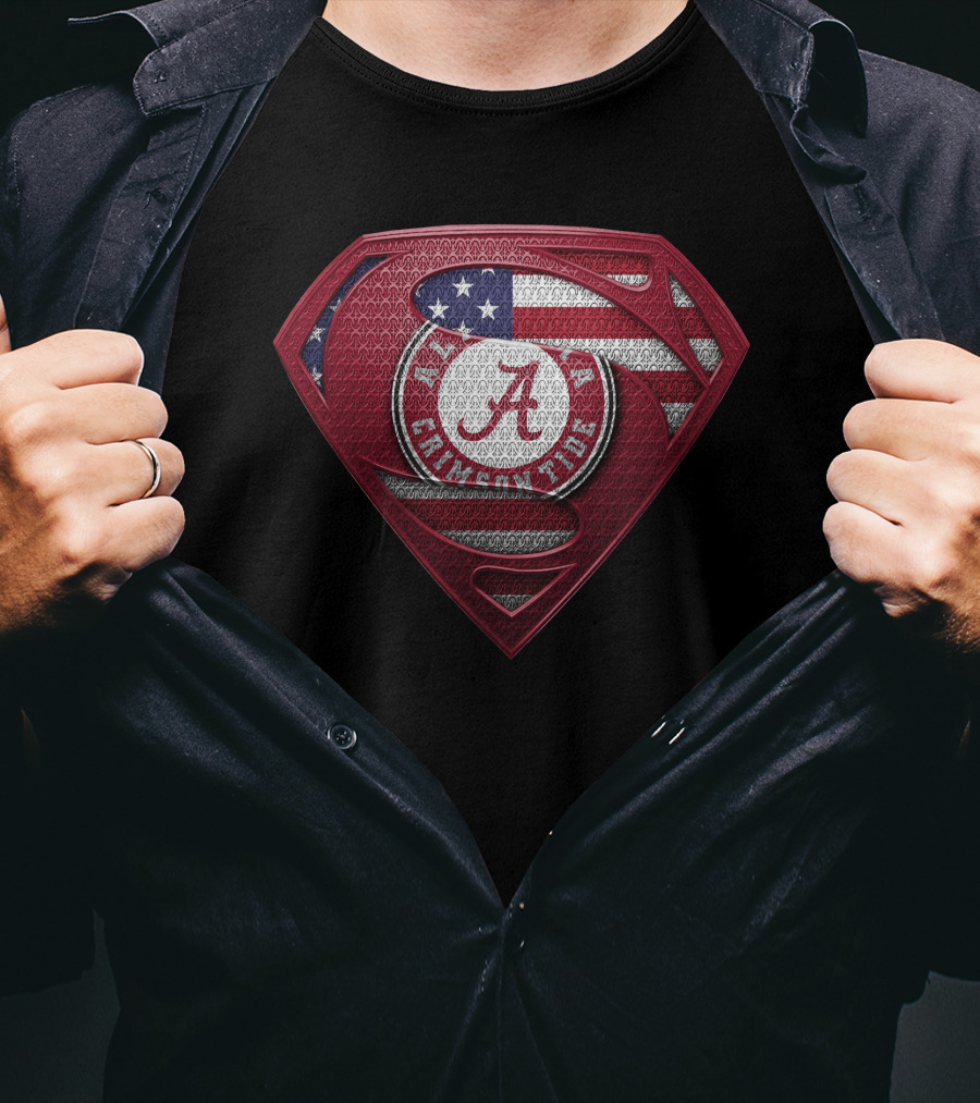 Alabama Crimson Tide Superman American Flag Crest T-Shirt