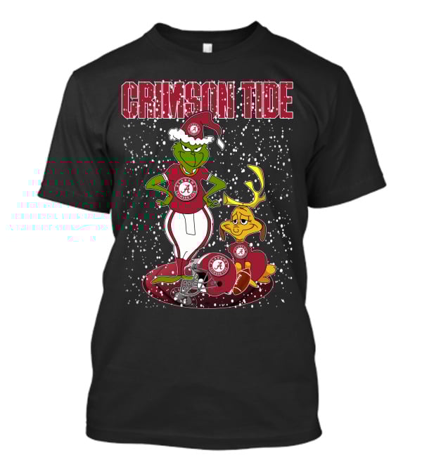 Grinchxmas Alabama Crimson Tide Holiday Cheer With Grinch And Reindeer In Snowy Scene T-Shirt