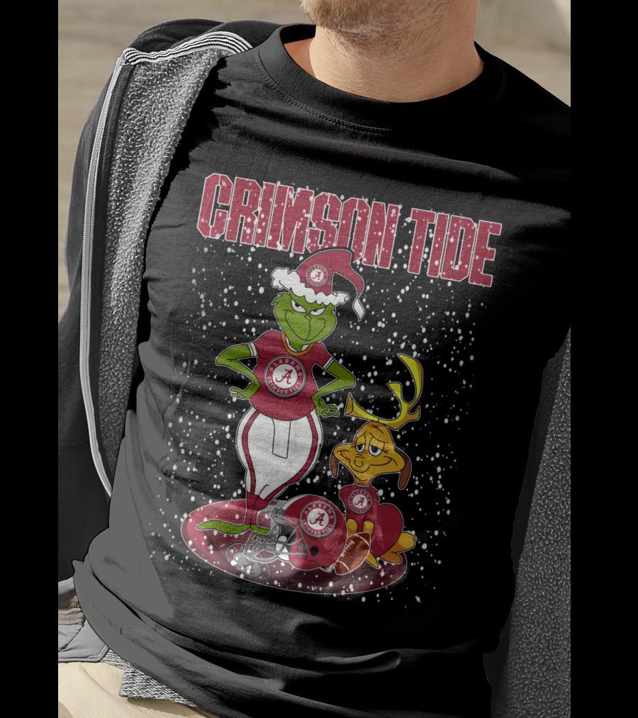 Grinchxmas Alabama Crimson Tide Holiday Cheer With Grinch And Reindeer In Snowy Scene T-Shirt