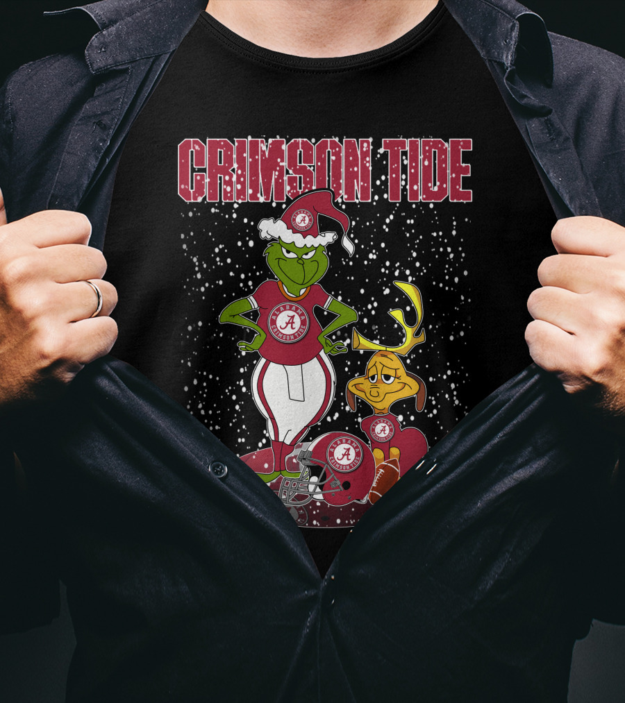 Grinchxmas Alabama Crimson Tide Holiday Cheer With Grinch And Reindeer In Snowy Scene T-Shirt
