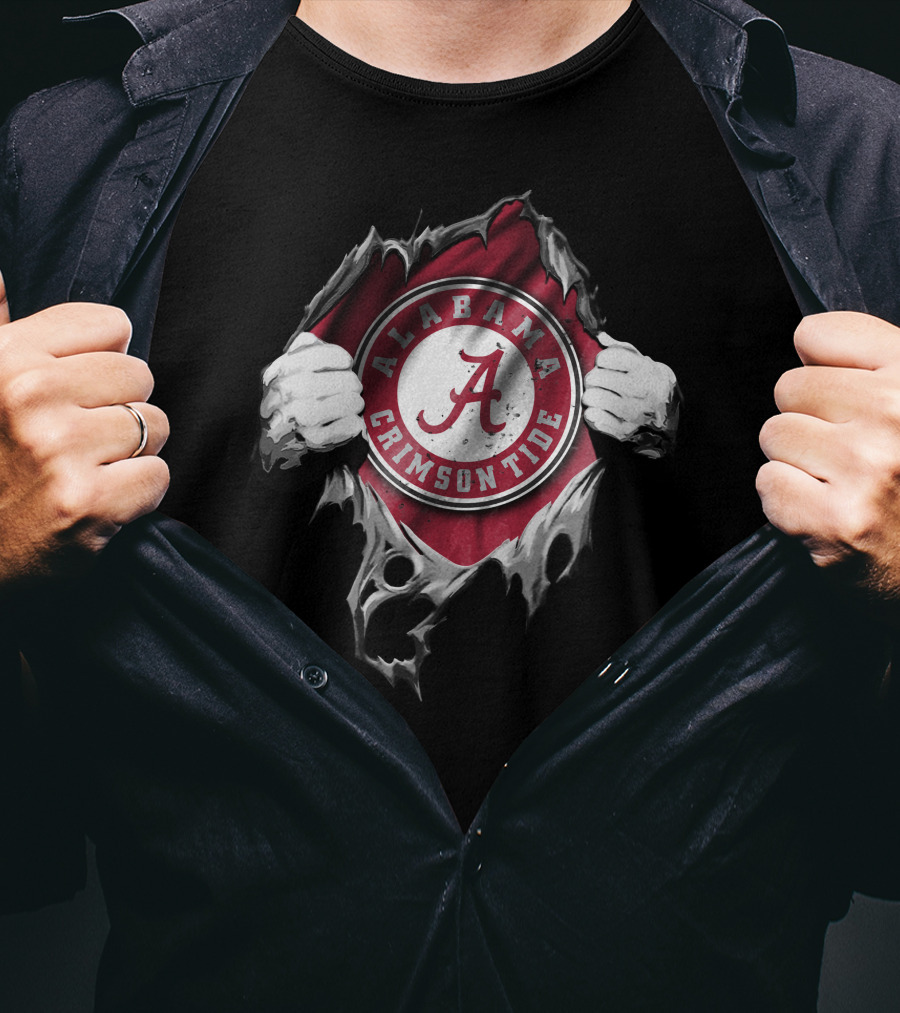 Torn V2 Alabama Crimson Tide Logo Hands Rip Through T-Shirt